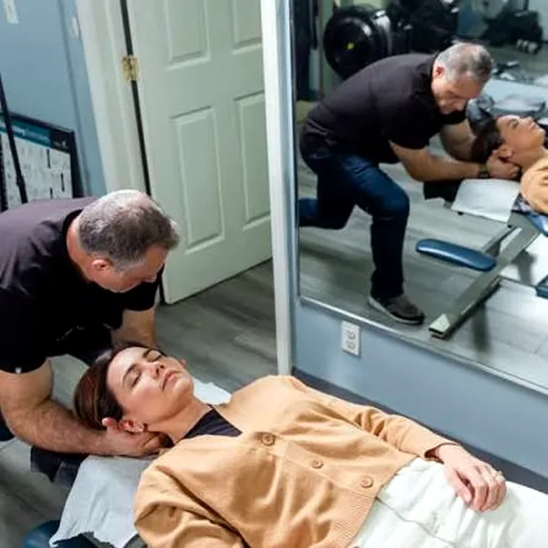 Cervical adjustment on the table at Manhattan Chiropractic Health Services